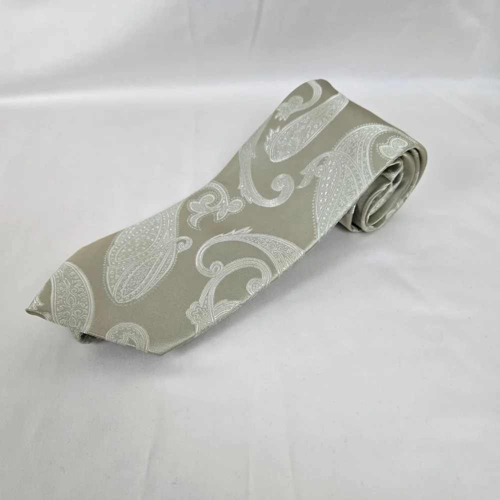 Sean‎ John Fine Tailoring Vintage Sage Paisley Print Handmade 100% Silk Y2K Tie